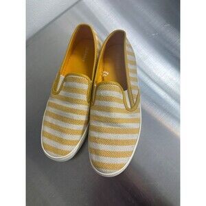 Old Navy Women's Yellow Stripe Canvas Slip On Loafer Sneaker Shoe Size 9